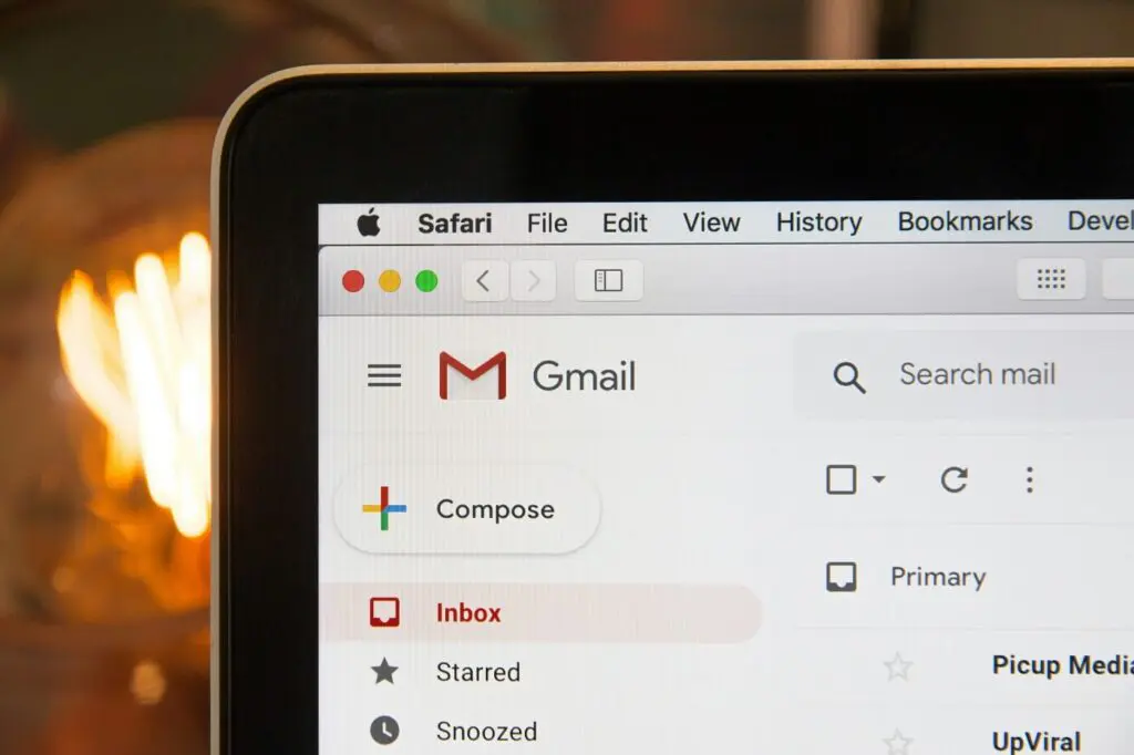 Google's GMail web client on a Mac laptop.
